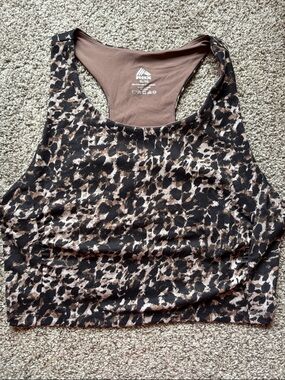 RBX Brown and Black Leopard-Print Racerback Crop Top